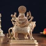 Pure Brass Goddess Durga Sitting on Tiger Idol 5.5" | Divine Strength, Courage & Protection | Intricately Crafted | Eliminate Evil & Grant Blessings | Sacred Decor